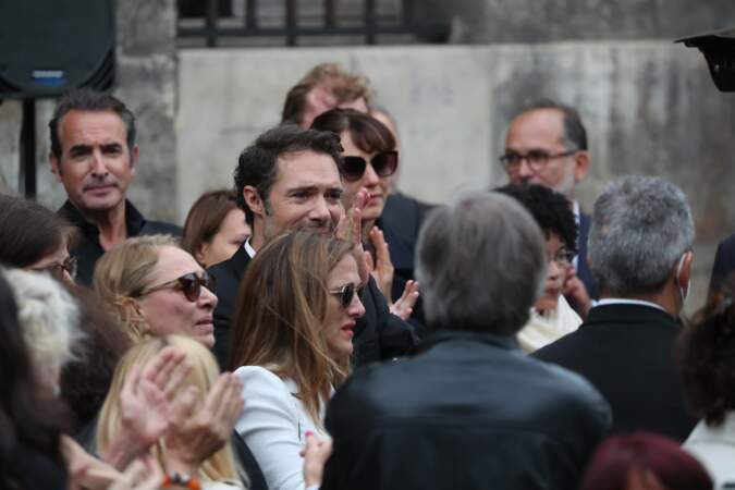 Joëlle Bercot (femme de Guy Bedos), Nicolas Bedos et sa soeur Victoria lors de l'hommage à Guy Bedos, en l'église de Saint-Germain-des-Prés à Paris le 4 juin 2020.