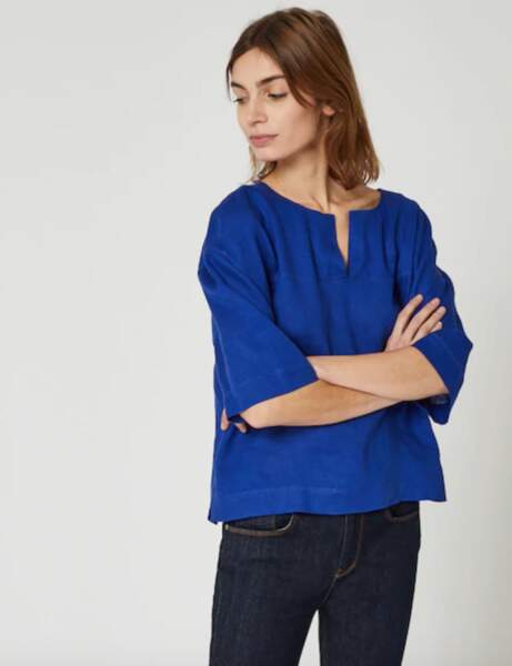 Mode 50 ans et plus : Une blouse en lin colorblock