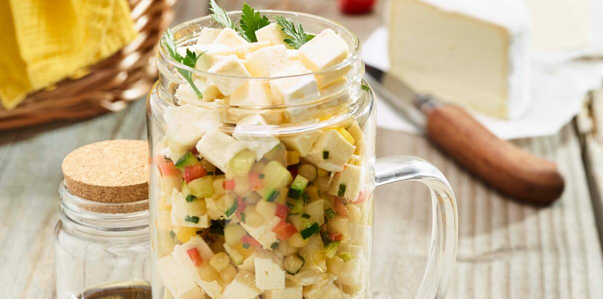 Salade de perles, chaource frais et légumes d'été