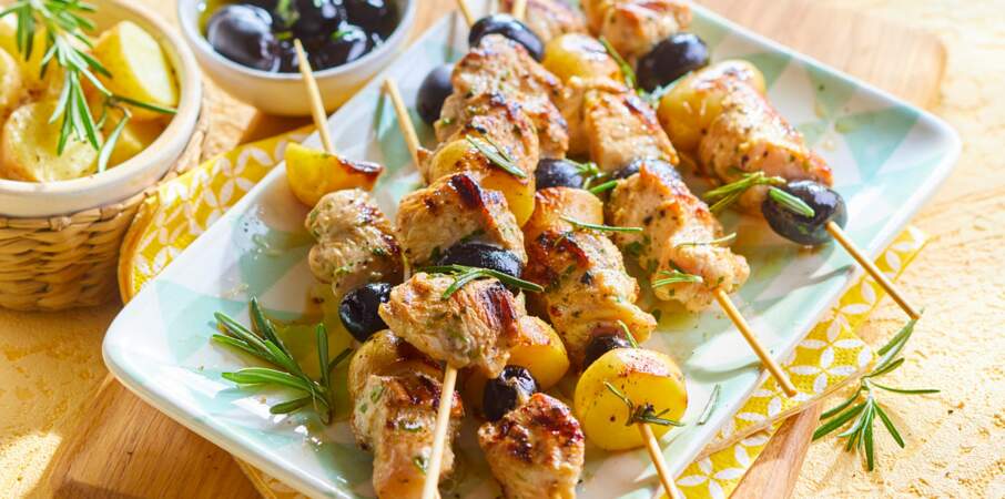 Brochettes de poulet aux olives