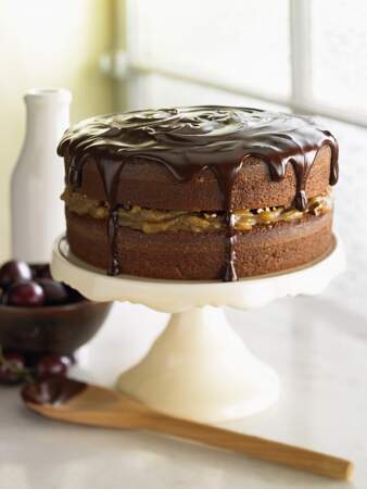 Gâteau au chocolat, crème de marron et fruits secs