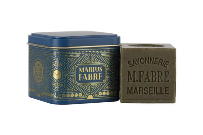 Boîte métal cube or et savon de Marseille de Marius Fabre