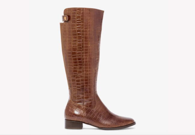 Bottes Femme Cavaliers En Cuir Verni Croco Marron Taille 39 - Neuves En Boîte