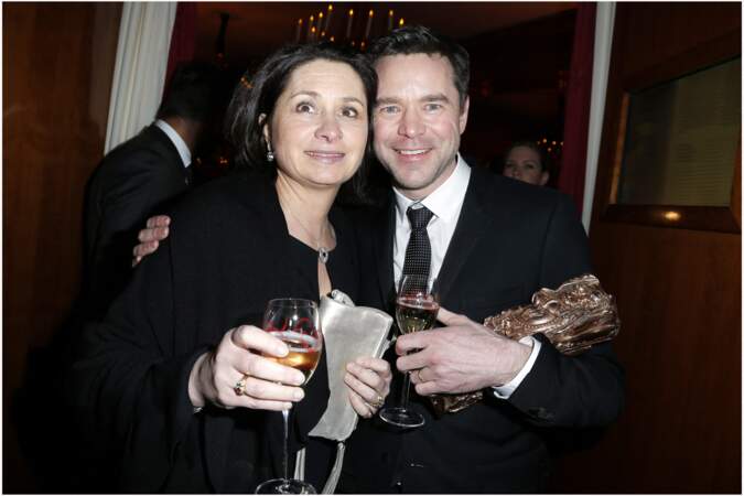 Guillaume De Tonquédec et sa femme Christèle lors du dîner au Fouquet's, donné à l'occasion de la 38ème cérémonie des Cesar à Paris, le 22 février 2013. L'acteur avait reçu le César du meilleur acteur dans un second rôle pour "Le prénom".