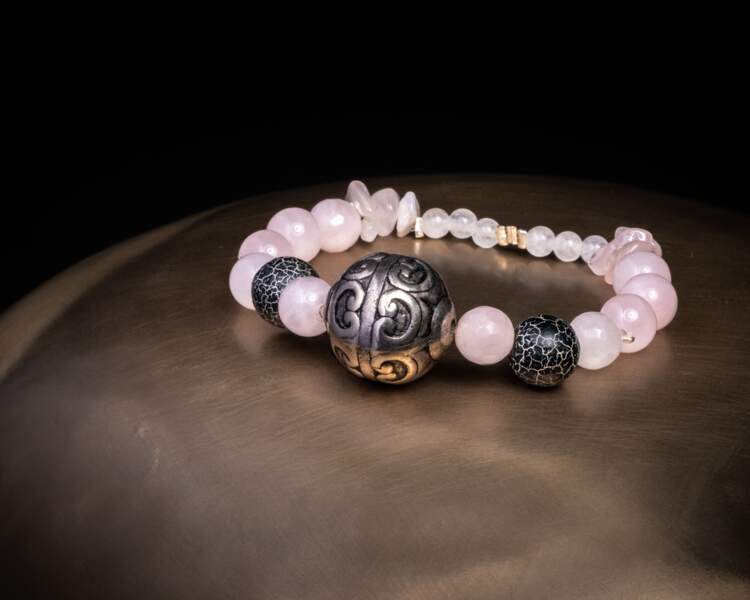 FleurMystique - bracelet en quartz rose et agate blanche