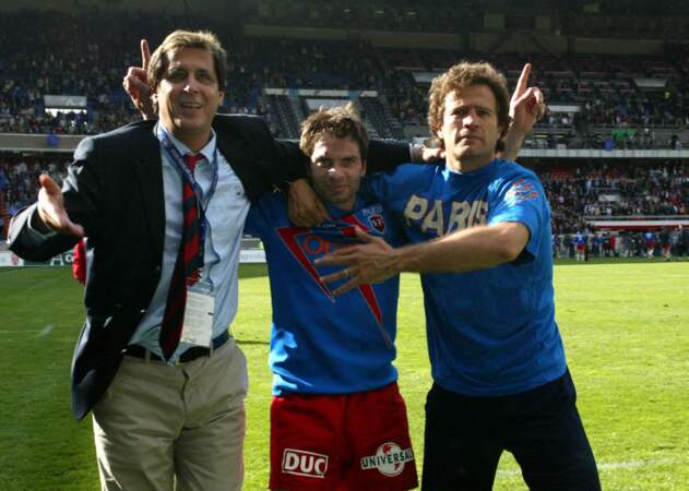 Max Guazzini, Christophe Dominici et Fabien Galthie (Heineken Cup, avril 2005)