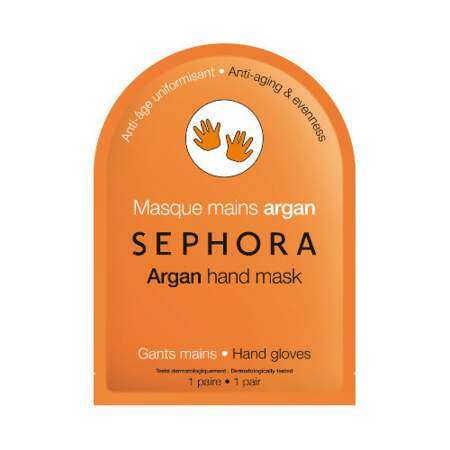 Masque Mains Argan Anti-Âge Uniformisant, Sephora, sachet unidose, prix indicatif : 3,95 €