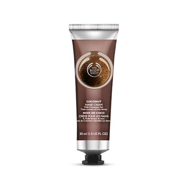 Crème Mains Noix de Coco, The Body Shop, tube 30 ml, prix indicatif : 5 €