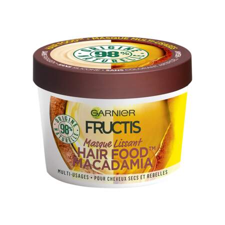 39 - Fructis - Hair Food Masque Lissant Macadamia, Garnier, pot 390 ml, prix indicatif : 6,90 €