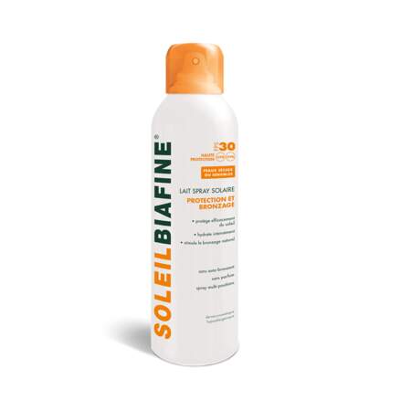 Lait Spray Soleil - Protection et Bronzage FPS 30, Biafine, spray150 ml, prix indicatif : 16,50 €