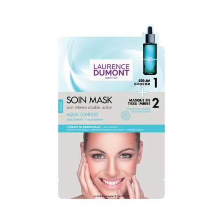 Soin Mask Aqua Confort, Laurence Dumont, unidose 2 ml + masque, prix indicatif : 5 €