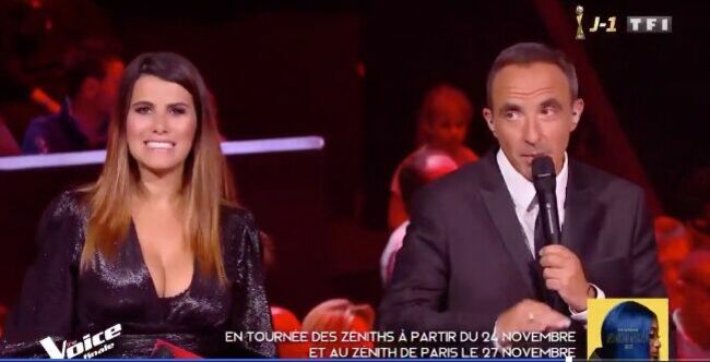 Karine Ferri et Nikos Aliagas sur le plateau de la finale The Voice 8