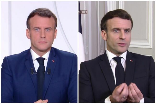 Emmanuel Macron lors de son allocution du mardi 24 novembre 2020 / Emmanuel Macron sur TF1 mardi 2 février 2021