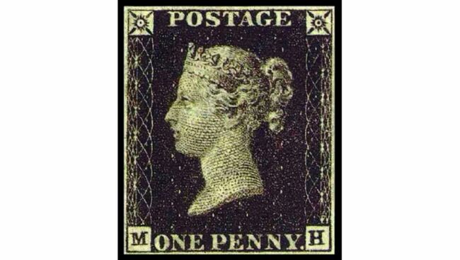 1840 : le premier timbre édité représente le profil de la reine Victoria.