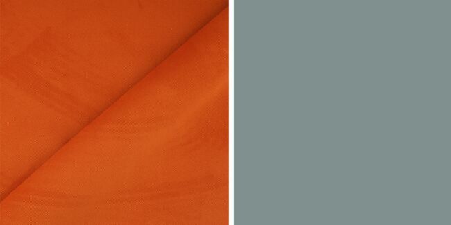 Velours "Cambridge orange", Mondial Tissus et peinture "Oval Room Blue", Farrow & Ball.