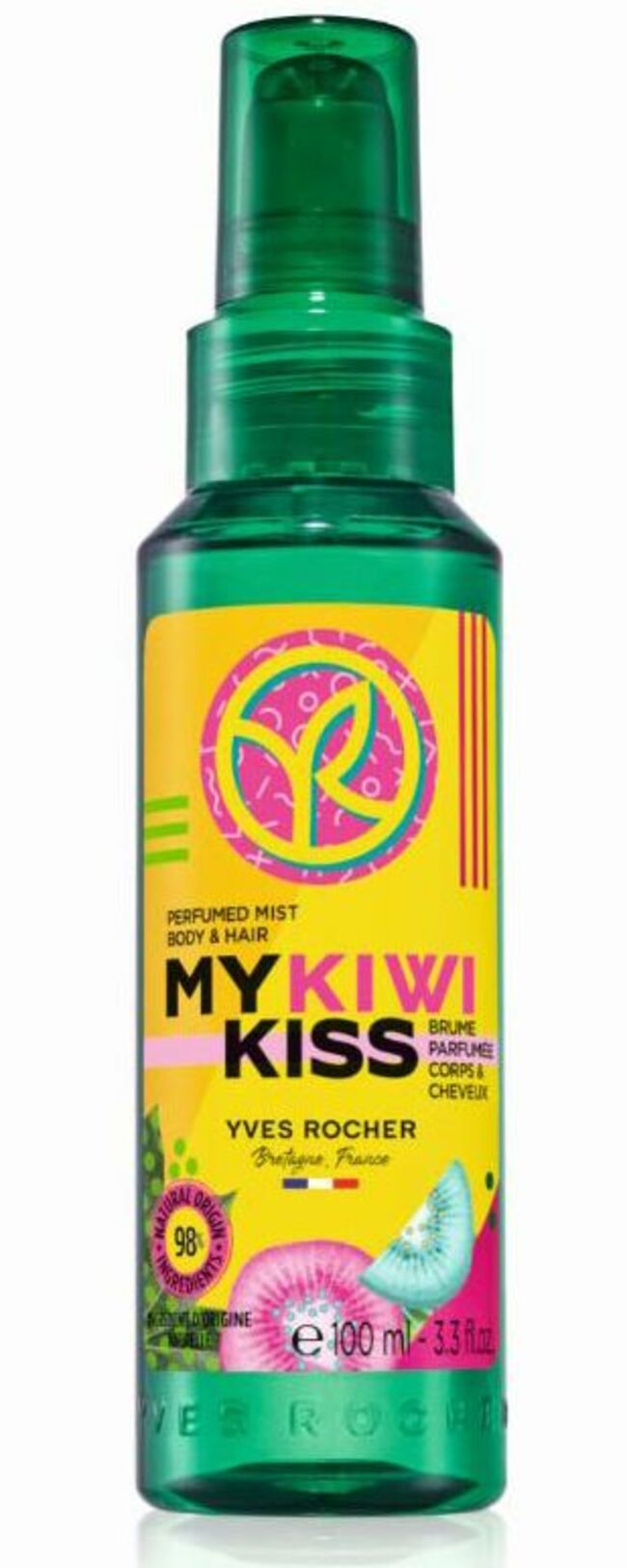 Brume parfumée corps et cheveux My Kiwi Kiss, Yves Rocher, 9,95€, 100ml.
