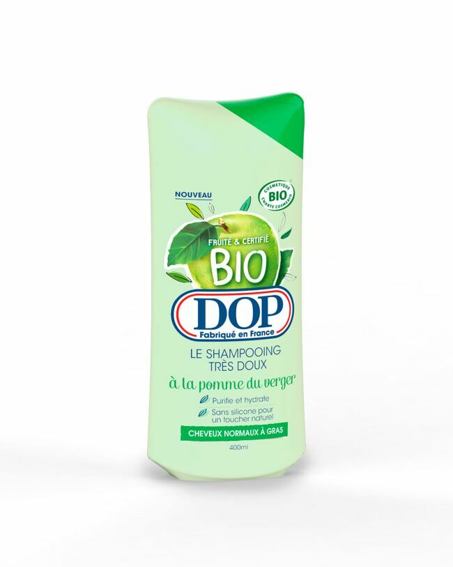 Le shampooing bio très doux à la pomme verte, Dop, 3,79€.