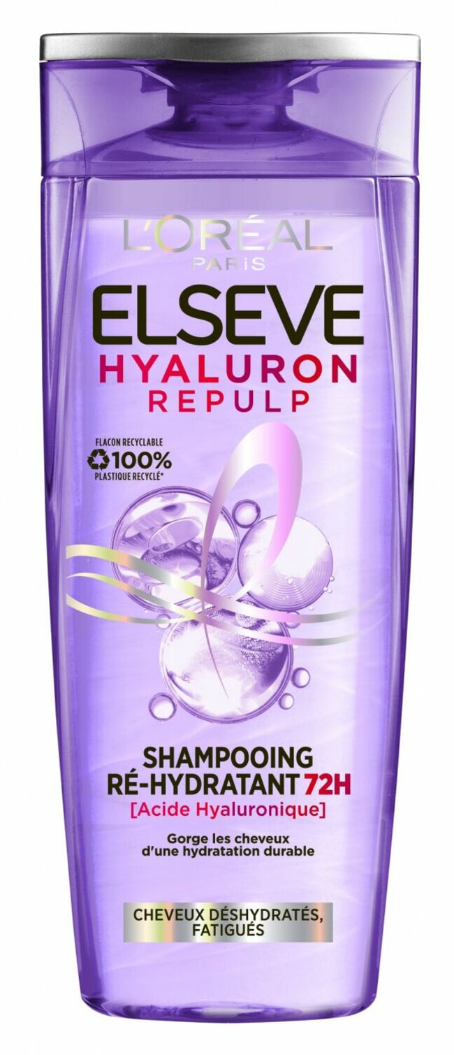 Volumateur. Elseve Hyaluron Repulp Shampoing RéHydratant 72 H, L’Oréal Paris, 3,90€.