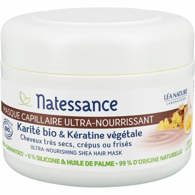 Masque Capillaire Ultra-Nourrissant Karité Bio & Kératine Végétale, Natessance, 18,90 €.