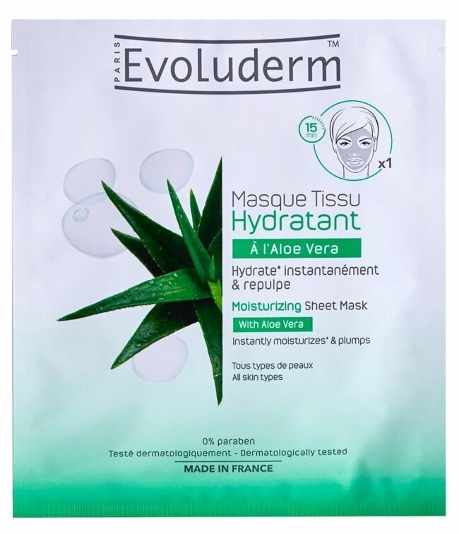 Masque Tissu Hydratant à l'Aloe Vera, Evoluderm.
