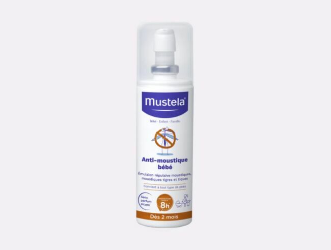 Anti-moustique bébé Mustela – 10,60€ pour 100 ml, en pharmacie et parapharmacie ainsi que sur mustela.fr 