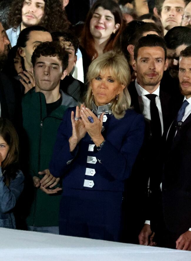 Brigitte Macron le soir de la victoire d'Emmanuel Macron à l'élection présidentielle le 24 avril 2022