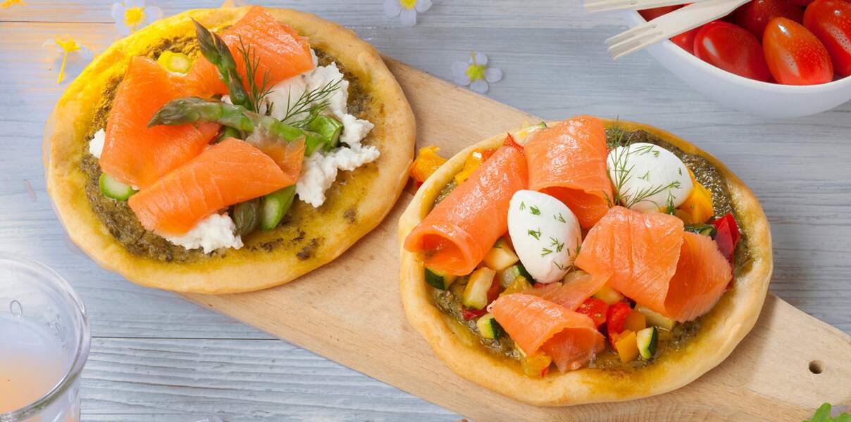 Mini-pizzas au saumon fumé