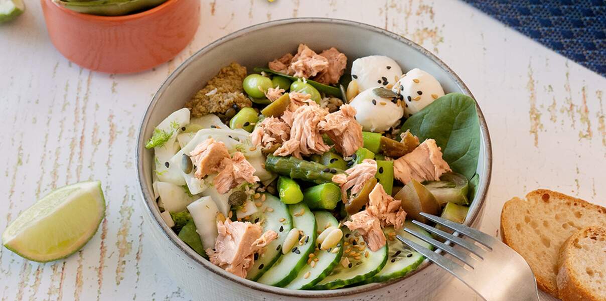 Green bowl de thon aux huiles de lin, colza et olive 
