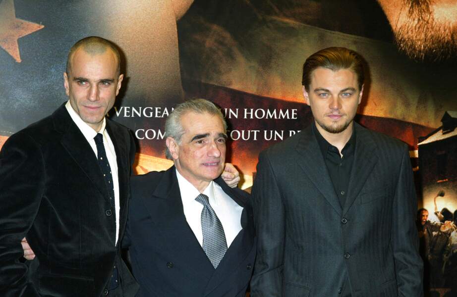 Daniel Day Lewis, Martin Scorsese et Leonardo DiCaprio à la première du film "Gangs of New York", à Paris, le 7 janvier 2003.