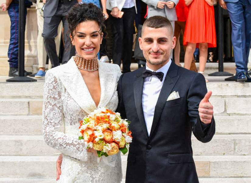 Le footballeur Marco Verratti, joueur du PSG, a épousé Jessica Aïdi à la mairie de Neuilly-sur-Seine, le 15 juillet 2021.