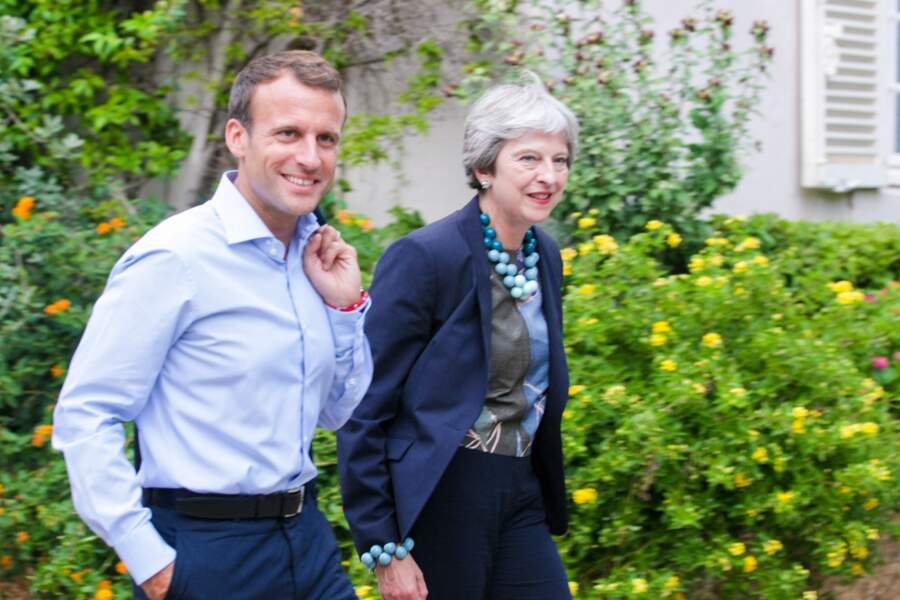 Le président de la République Emmanuel Macron reçoit la première ministre britannique Theresa May, au Fort de Brégançon, le 3 août 2018.