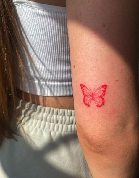 Papillon rouge à l'arrière du bras