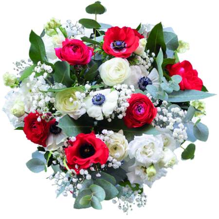 Bouquet rouge et blanc  - anémones et renoncules - Bergamotte