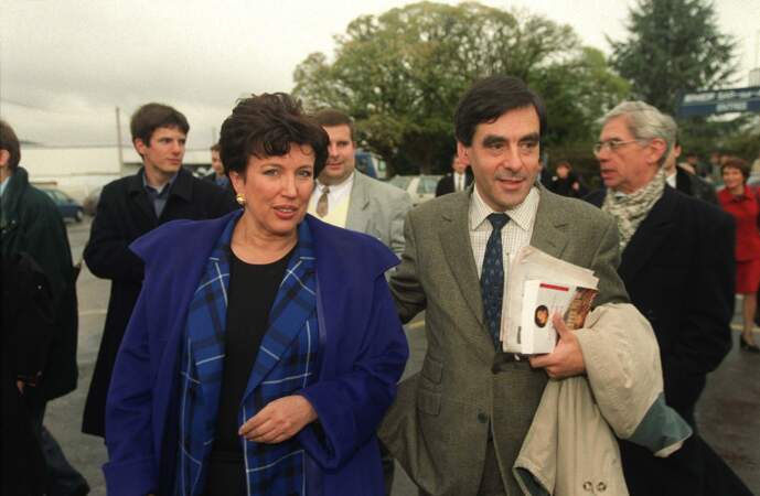 Roselyne Bachelot et François Fillon lors de l'anniversaire de la mort de Charles de Gaulle, le 9 novembre 1999