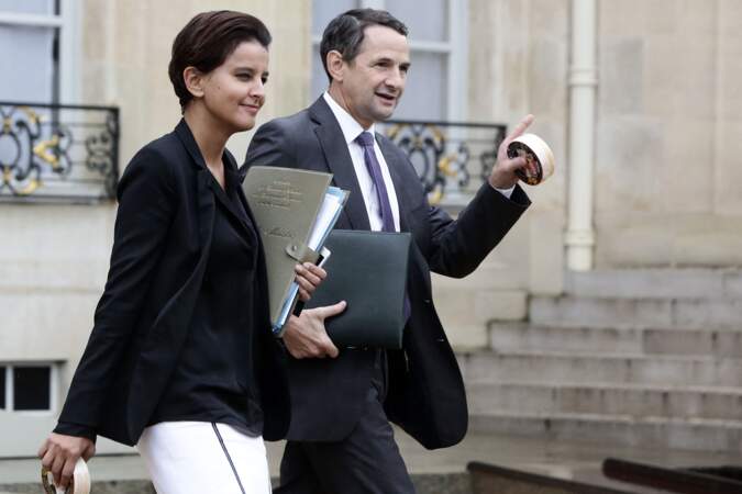 Najat Vallaud-Belkacem et Patrick Kanner à la sortie du conseil des ministres,  à l'Élysée, le 16 septembre 2015.  