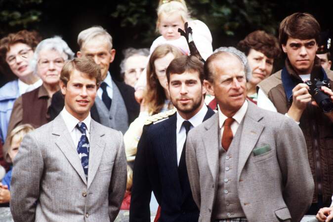 Le prince Philip, duc d'Edimbourg, et ses fils le prince Edward et le prince Andrew (1983)