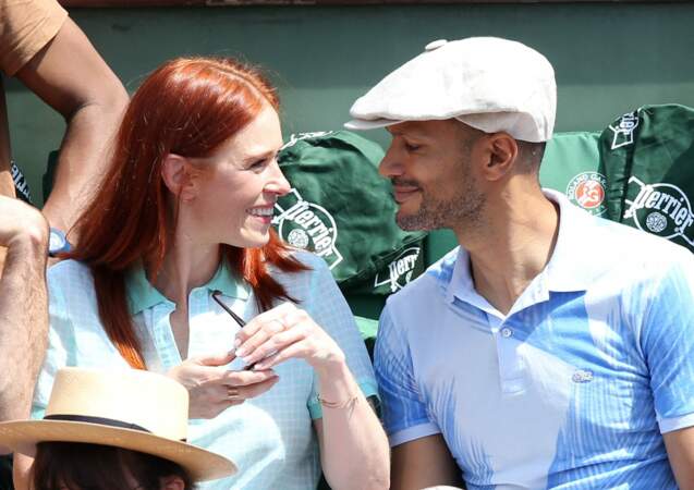 Audrey Fleurot et son compagnon Djibril Glissant lors de la finale dame  de Roland Garros à Paris le 7 juin 2014