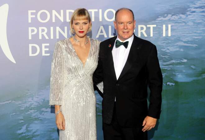 La princesse Charlène et le prince Albert II de Monaco lors du photocall du gala "Monte-Carlo Gala for Planetary Health" organisé par la Fondation Prince Albert II de Monaco, le 24 septembre 2020.