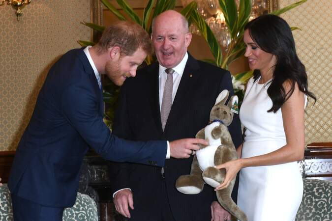 Ils ont été reçus par le gouverneur général du Commonwealth d'Australie, Sir Peter Cosgrove, et sa femme, à Sydney, à l'occasion de leur visite officielle, avec un cadeau de bienvenue.