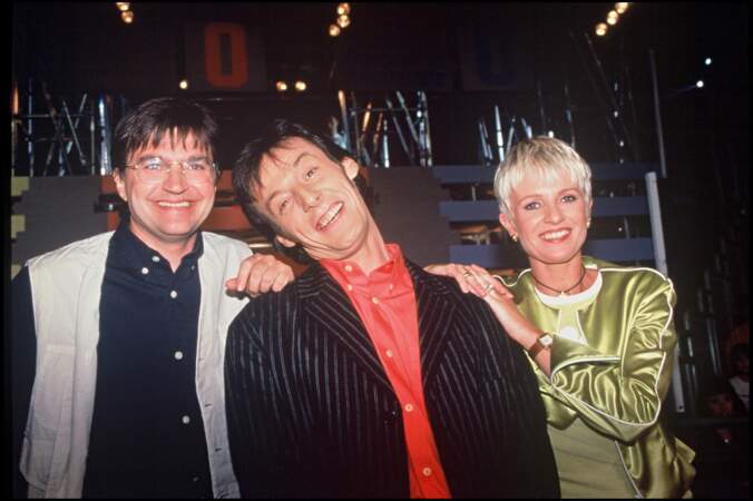 Jean-Luc Reichmann, Patrick Montel et Sophie Davant pour l'émission "Le trophée Campus" (1995)