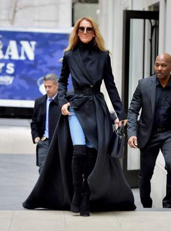 Céline Dion iconique dans un manteau long vaporeux