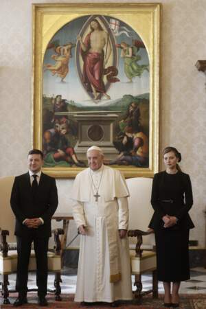 Volodymyr Zelensky et Olena Zelenska lors de leur rencontre avec le pape François
