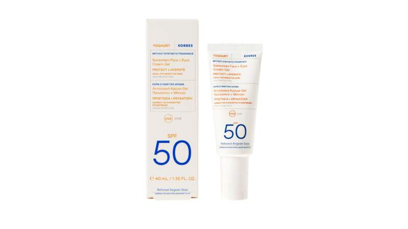 Crème-gel solaire visage &yeux yaourt SPF50, Korres 
