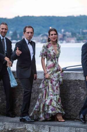 Charlotte Casiraghi et son compagnon Gad Elmaleh arrivent pour la soirée de mariage de Pierre Casiraghi et Beatrice Borromeo...