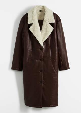 Manteau imitation cuir avec col en fourrure, 59,99€